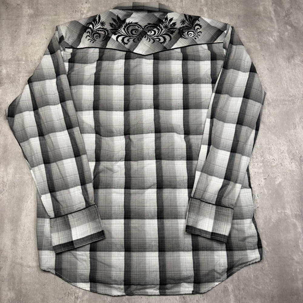 Roper Mens Embroidered Rodeo Western Pearl Snap Plaid Shirt XL Long Sleeve Black